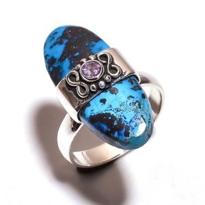 Chrysocolla and Amethyst 925 Sterling Silver Ring